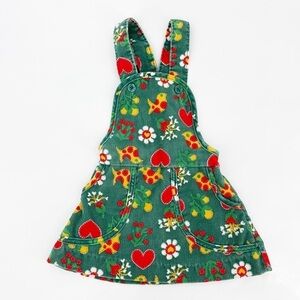 Vintage Heart Floral Green Cord Pinafore Dress Size 18M